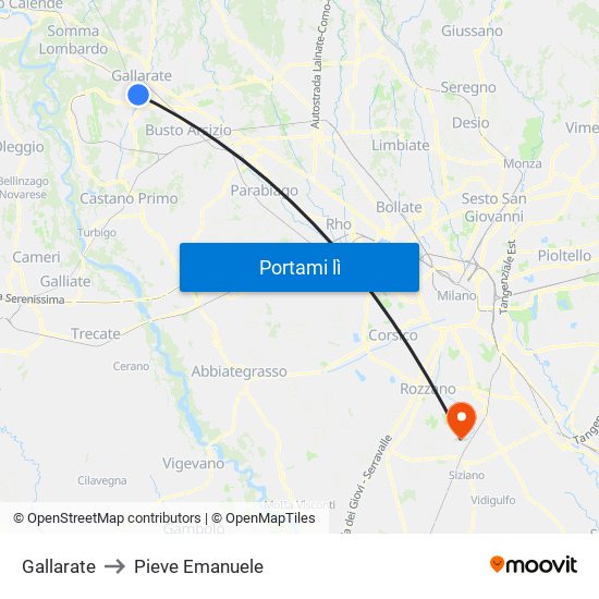 Gallarate to Pieve Emanuele map