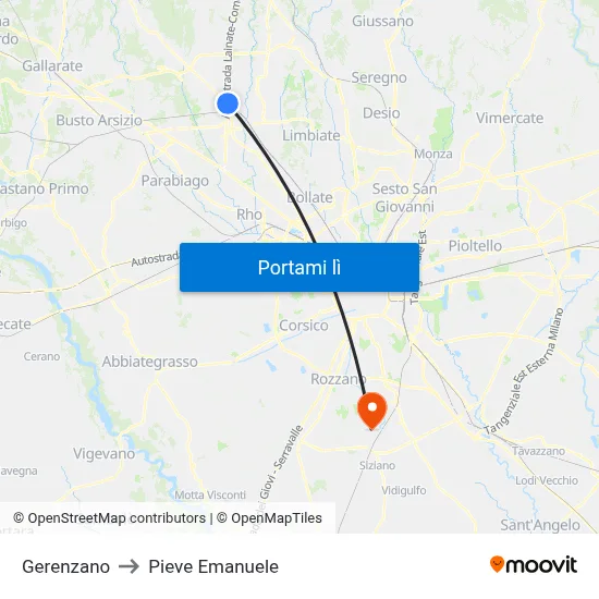 Gerenzano to Pieve Emanuele map