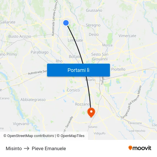 Misinto to Pieve Emanuele map
