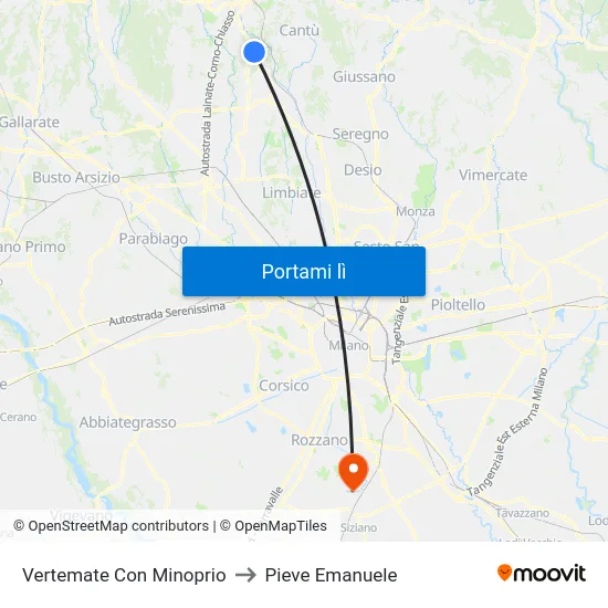 Vertemate Con Minoprio to Pieve Emanuele map