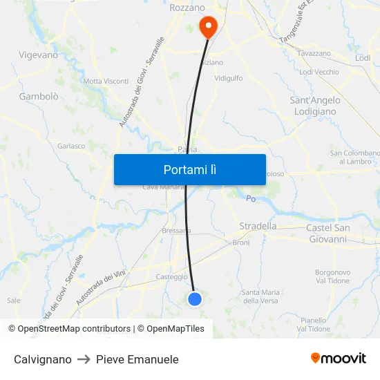 Calvignano to Pieve Emanuele map