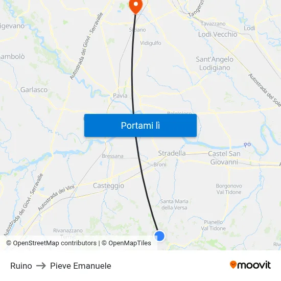 Ruino to Pieve Emanuele map