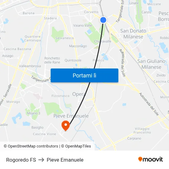 Rogoredo FS to Pieve Emanuele map