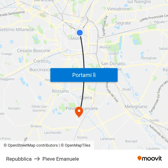 Repubblica to Pieve Emanuele map