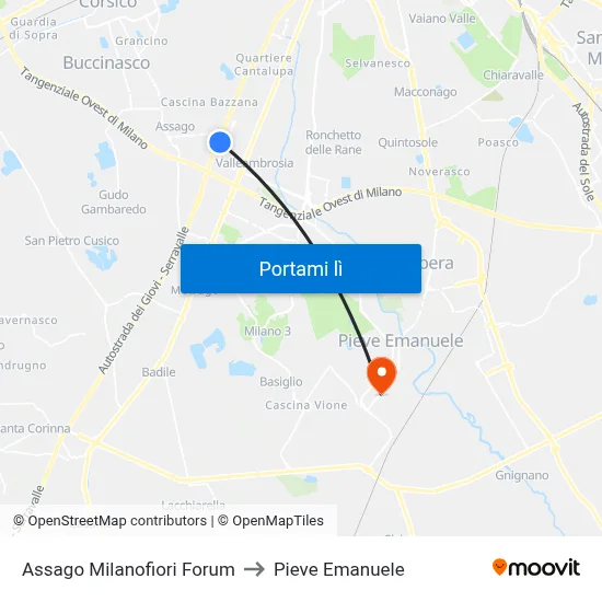 Assago Milanofiori Forum to Pieve Emanuele map