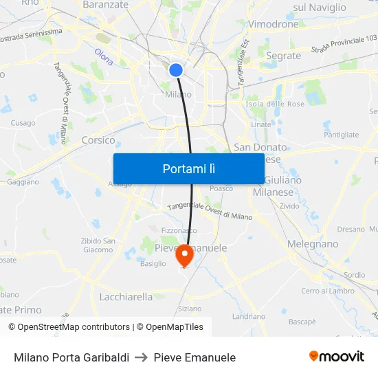 Milano Porta Garibaldi to Pieve Emanuele map