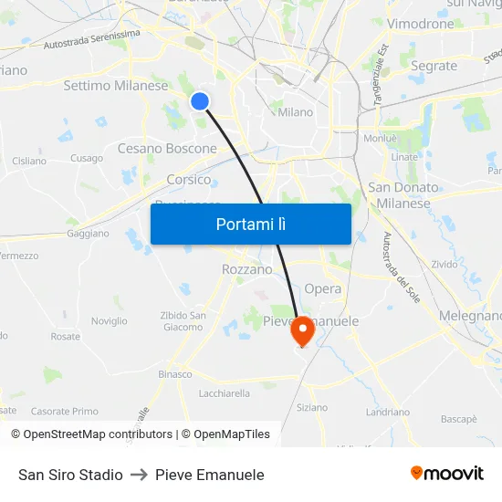 San Siro Stadio to Pieve Emanuele map