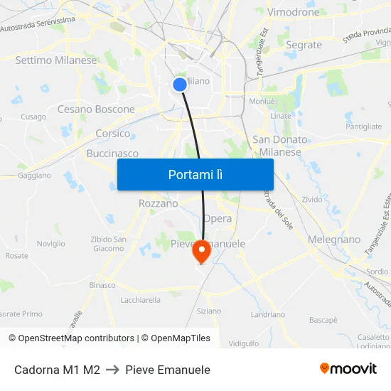 Cadorna M1 M2 to Pieve Emanuele map