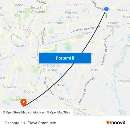 Gessate to Pieve Emanuele map