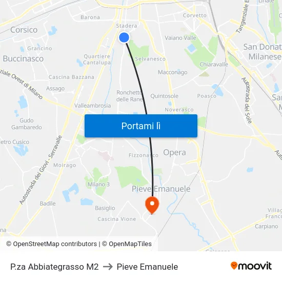 P.za Abbiategrasso M2 to Pieve Emanuele map