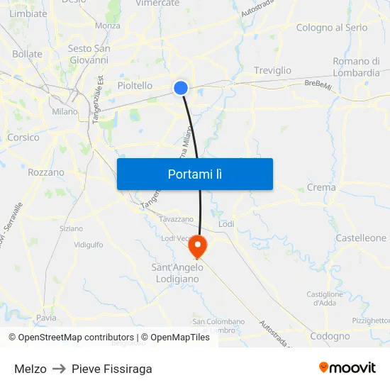 Melzo to Pieve Fissiraga map