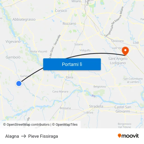 Alagna to Pieve Fissiraga map