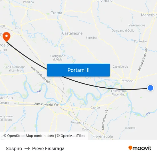 Sospiro to Pieve Fissiraga map