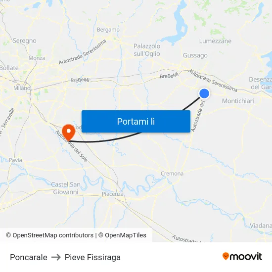 Poncarale to Pieve Fissiraga map