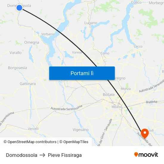 Domodossola to Pieve Fissiraga map