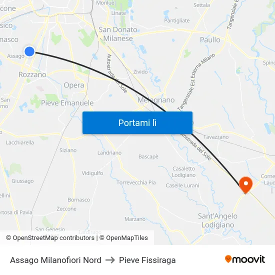 Assago Milanofiori Nord to Pieve Fissiraga map