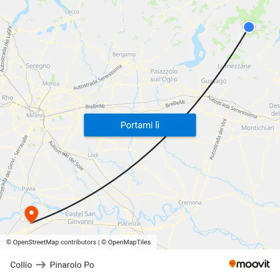 Collio to Pinarolo Po map