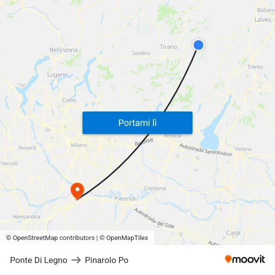 Ponte Di Legno to Pinarolo Po map