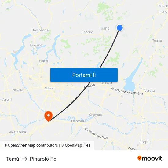 Temù to Pinarolo Po map