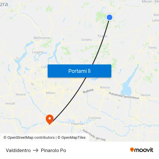 Valdidentro to Pinarolo Po map