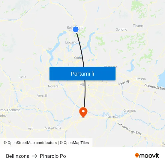 Bellinzona to Pinarolo Po map