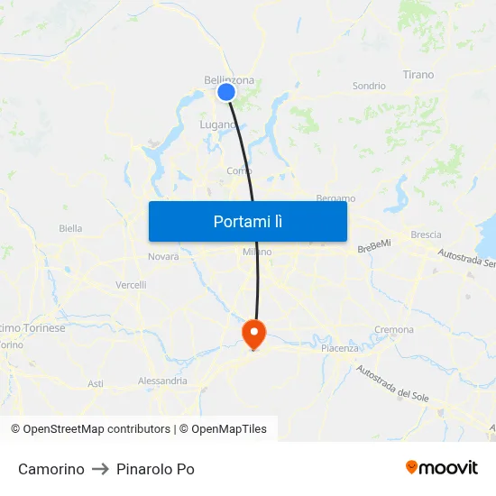 Camorino to Pinarolo Po map