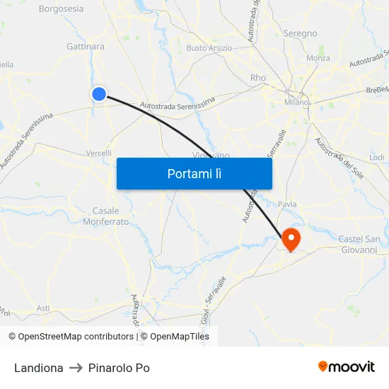 Landiona to Pinarolo Po map