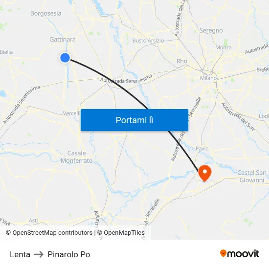 Lenta to Pinarolo Po map