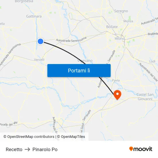 Recetto to Pinarolo Po map