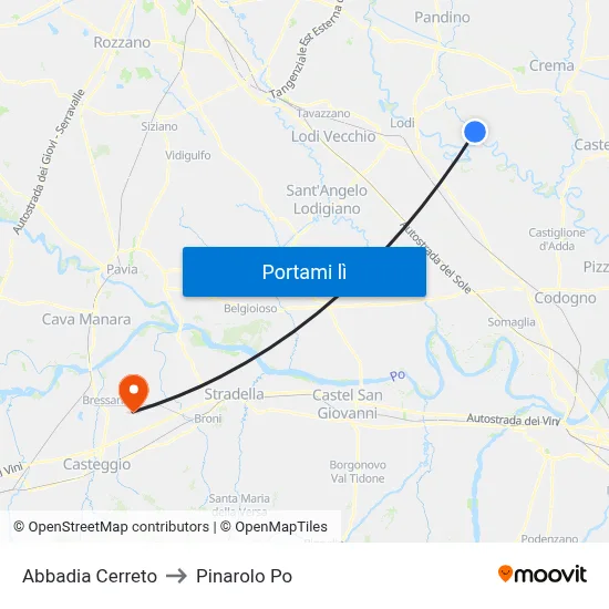Abbadia Cerreto to Pinarolo Po map