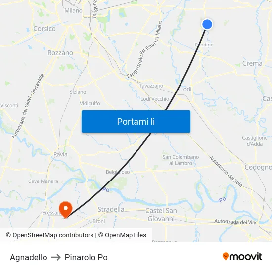 Agnadello to Pinarolo Po map