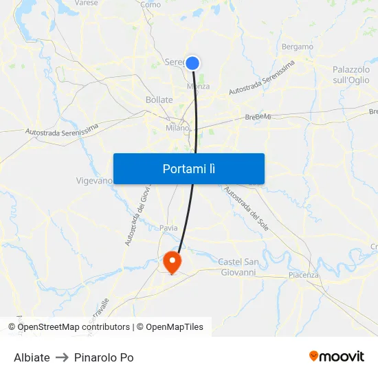 Albiate to Pinarolo Po map