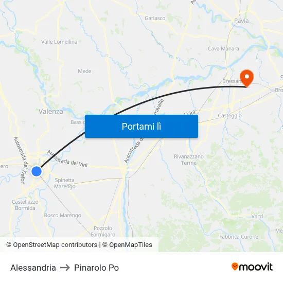 Alessandria to Pinarolo Po map