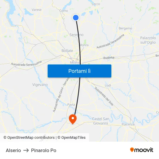 Alserio to Pinarolo Po map
