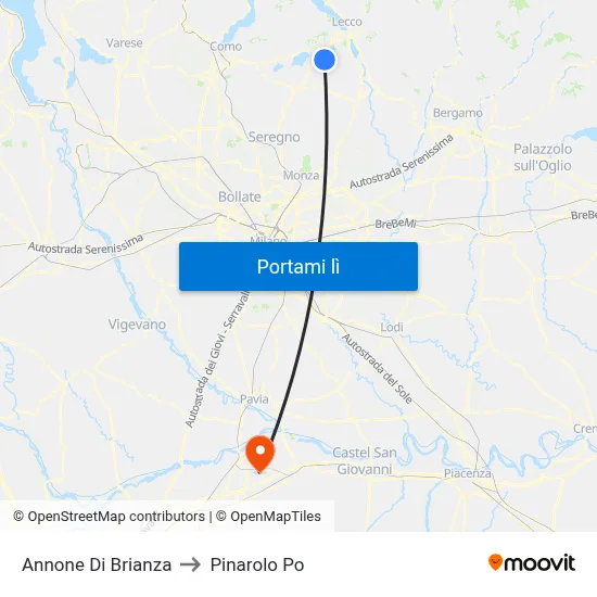 Annone Di Brianza to Pinarolo Po map