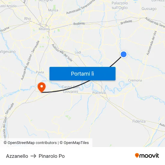 Azzanello to Pinarolo Po map