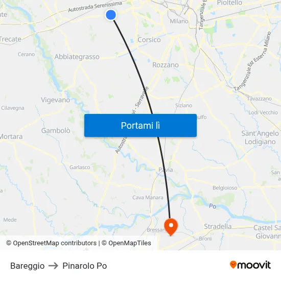 Bareggio to Pinarolo Po map