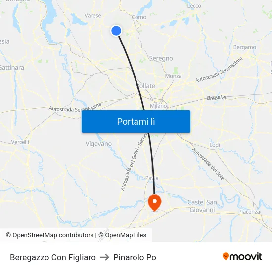 Beregazzo Con Figliaro to Pinarolo Po map