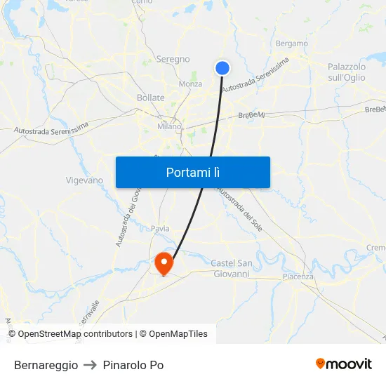 Bernareggio to Pinarolo Po map