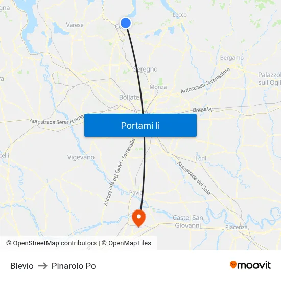 Blevio to Pinarolo Po map