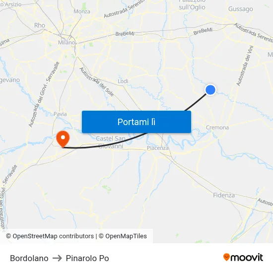 Bordolano to Pinarolo Po map