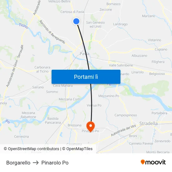 Borgarello to Pinarolo Po map