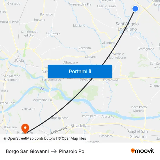 Borgo San Giovanni to Pinarolo Po map