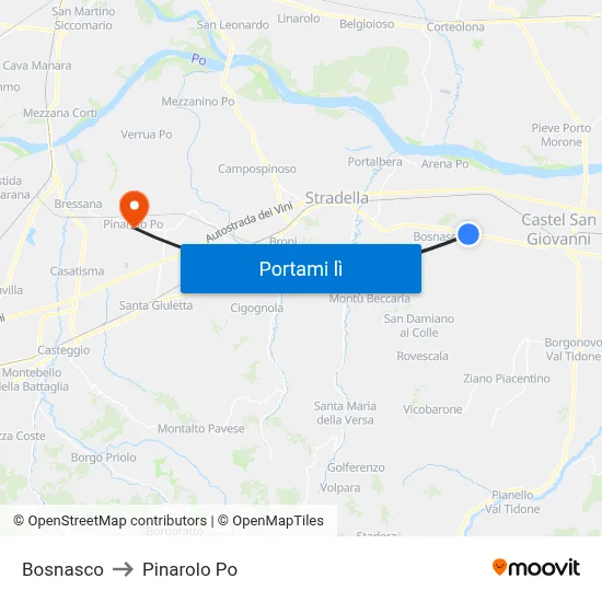 Bosnasco to Pinarolo Po map