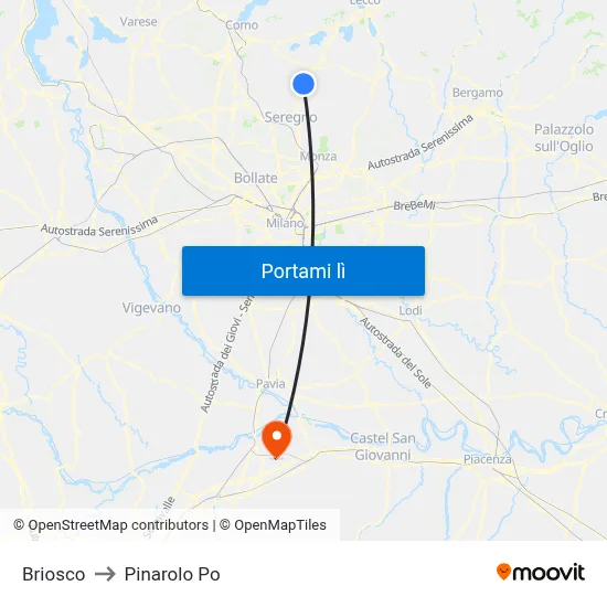 Briosco to Pinarolo Po map