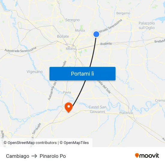 Cambiago to Pinarolo Po map
