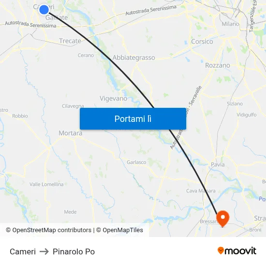 Cameri to Pinarolo Po map