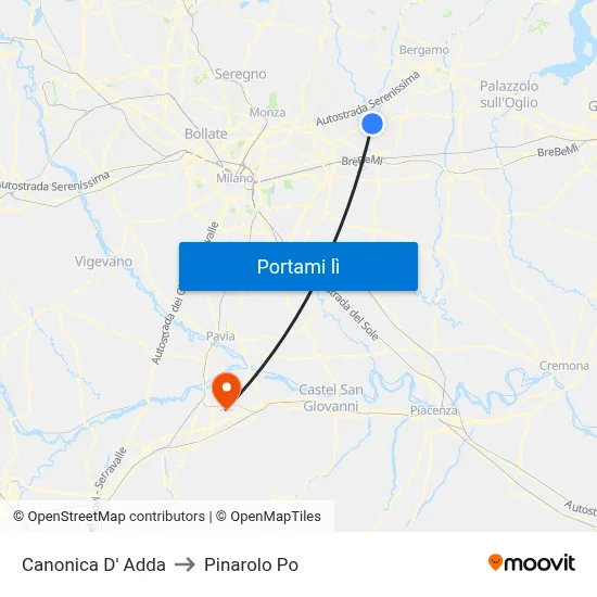 Canonica D' Adda to Pinarolo Po map