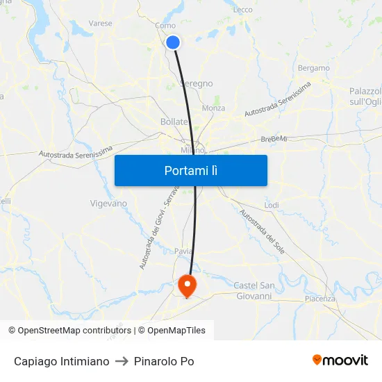 Capiago Intimiano to Pinarolo Po map