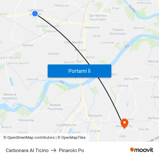 Carbonara Al Ticino to Pinarolo Po map